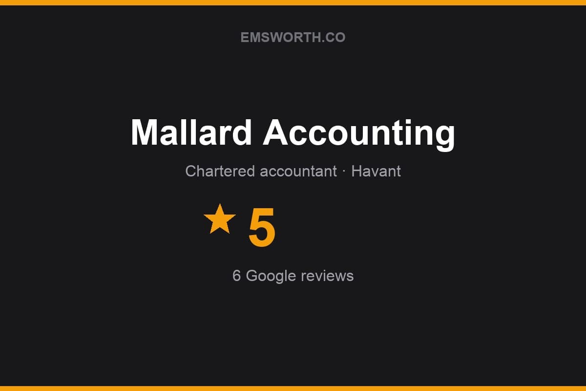 Branded Emsworth.co rating card for Mallard Accounting — 5 stars, 6 Google reviews
