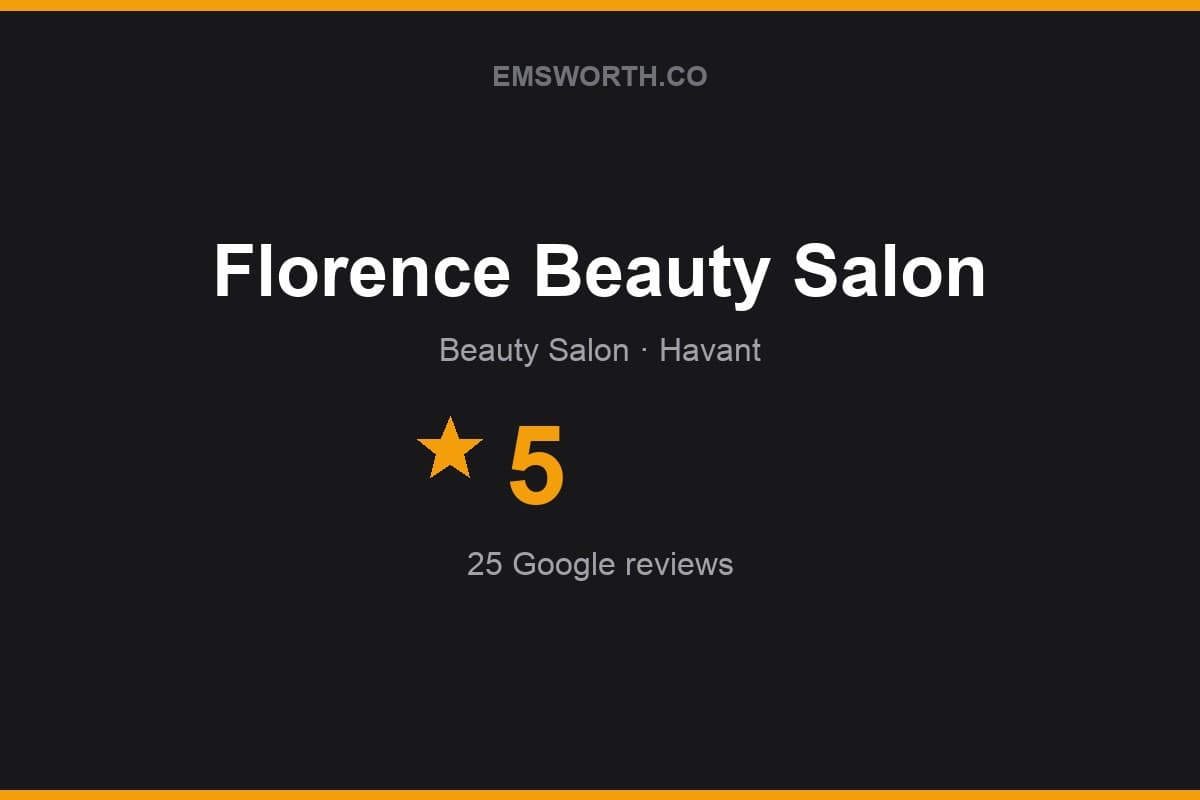 Branded Emsworth.co rating card for Florence Beauty Salon — 5 stars, 25 Google reviews