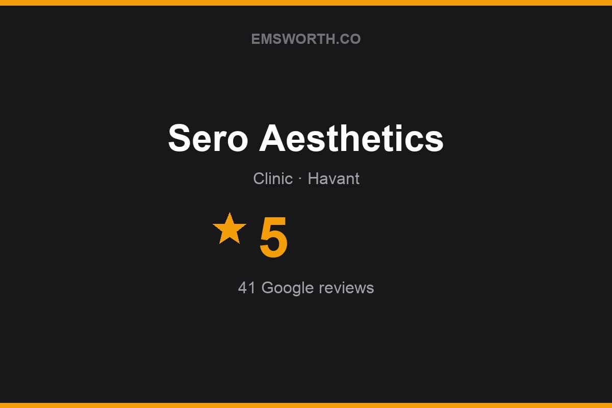 Branded Emsworth.co rating card for Sero Aesthetics — 5 stars, 41 Google reviews