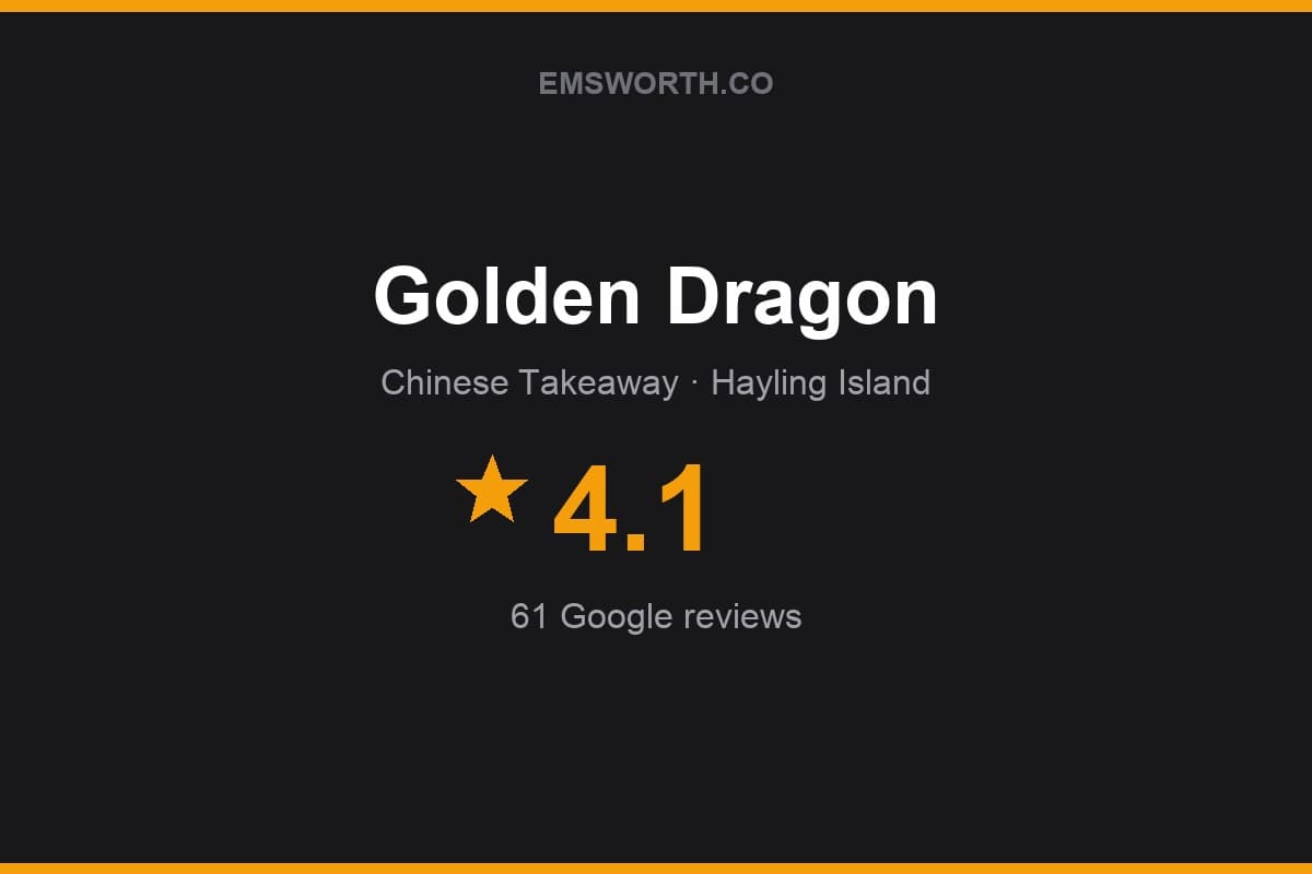 Branded Emsworth.co rating card for Golden Dragon — 4.1 stars, 61 Google reviews