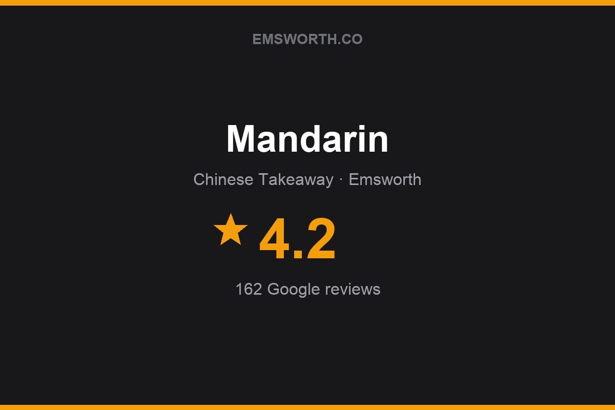 Branded Emsworth.co rating card for Mandarin — 4.2 stars, 162 Google reviews