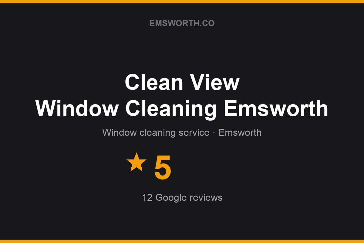 Branded Emsworth.co rating card for Clean View Window Cleaning Emsworth — 5 stars, 12 Google reviews