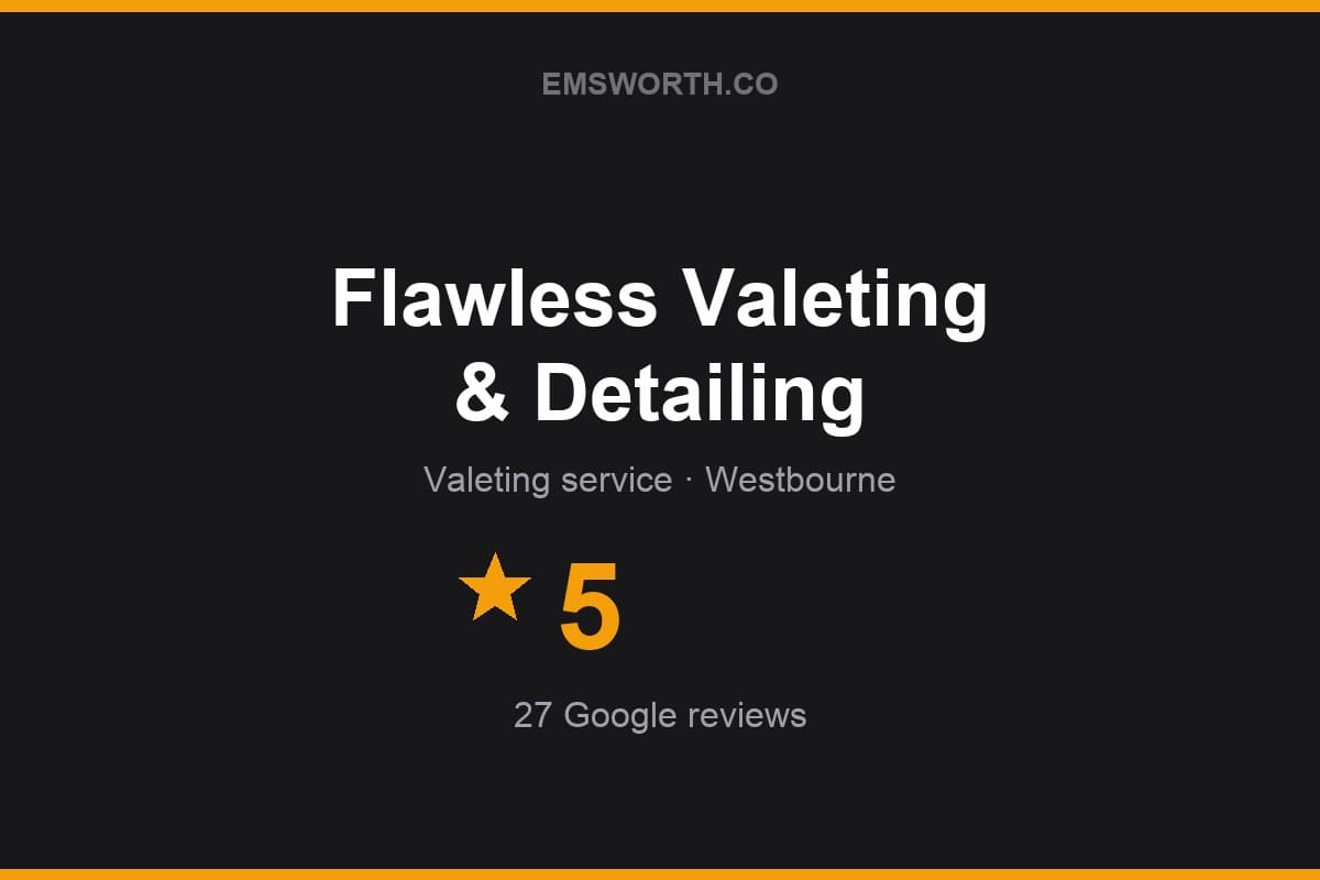 Branded Emsworth.co rating card for Flawless Valeting & Detailing — 5 stars, 27 Google reviews