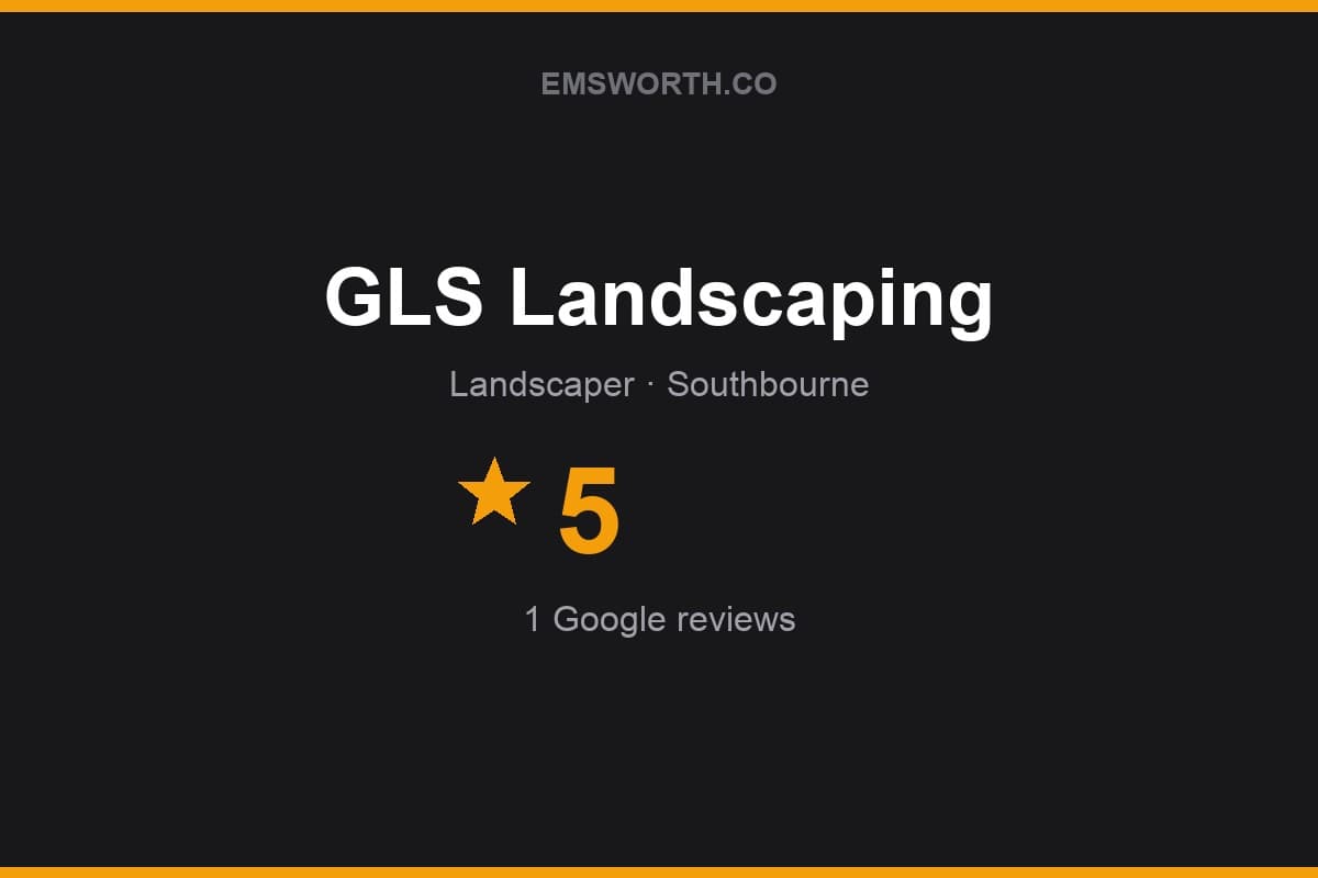 Branded Emsworth.co rating card for GLS Landscaping — 5 stars, 1 Google reviews