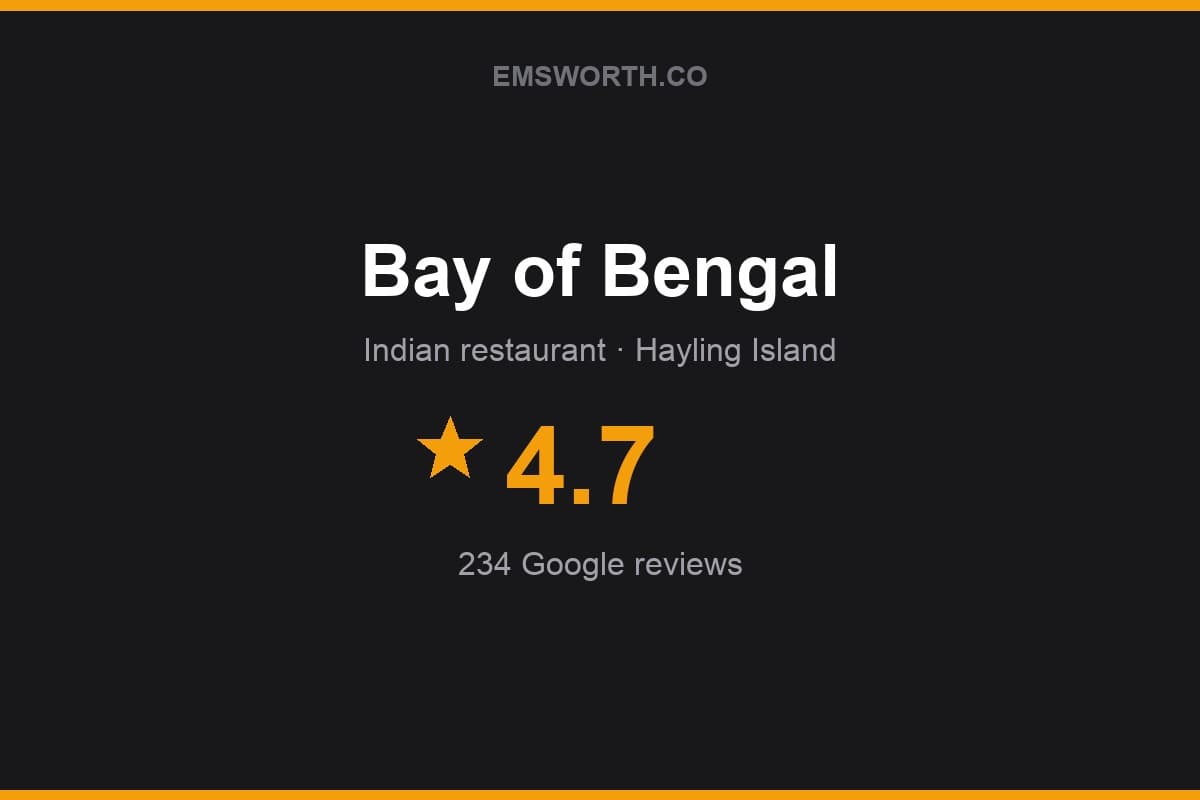 Branded Emsworth.co rating card for Bay of Bengal — 4.7 stars, 234 Google reviews