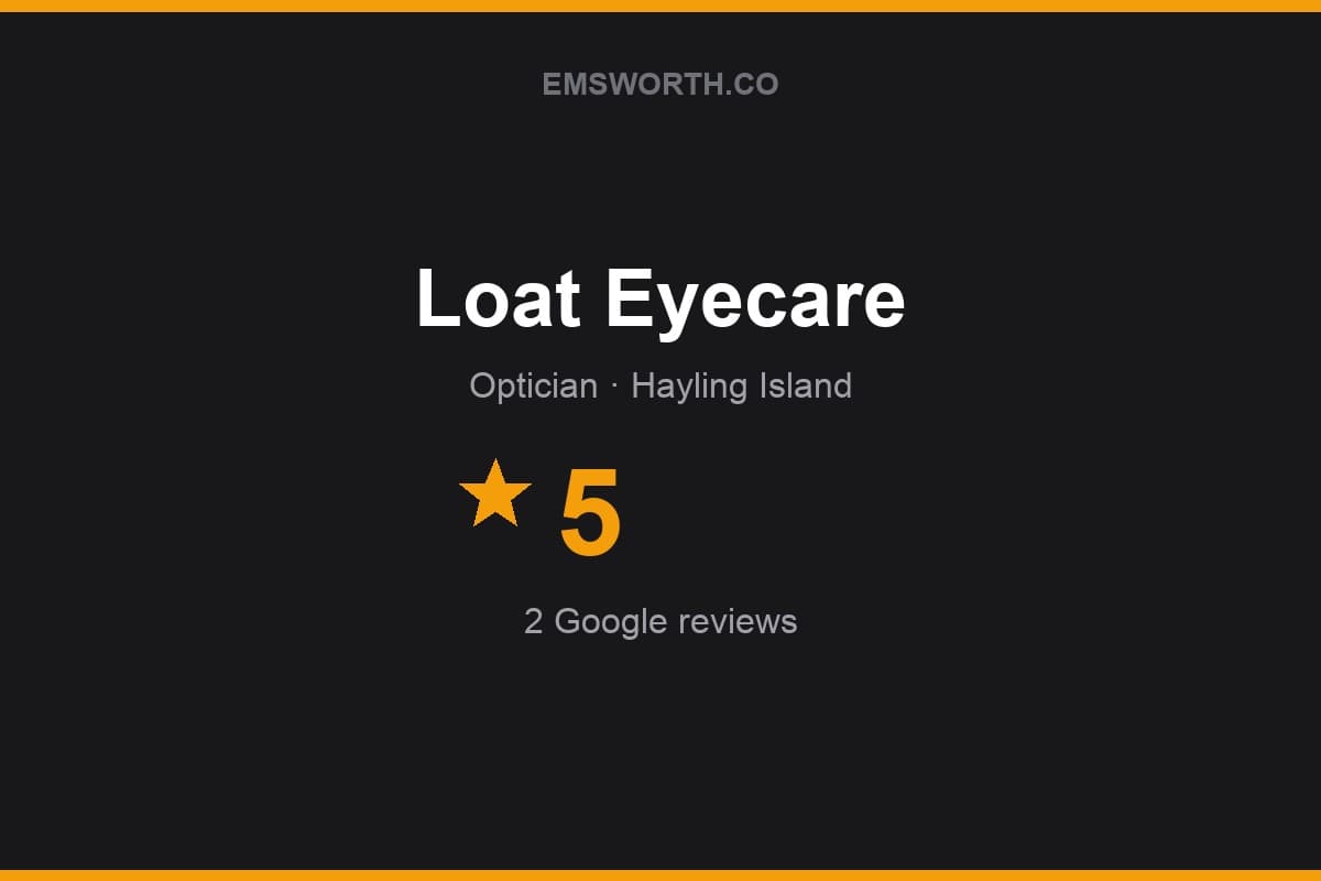 Branded Emsworth.co rating card for Loat Eyecare — 5 stars, 2 Google reviews