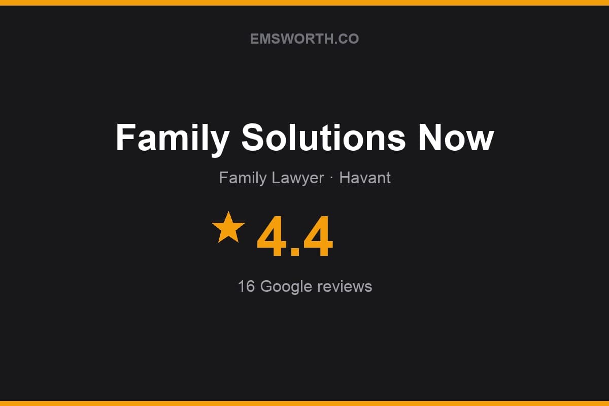 Branded Emsworth.co rating card for Family Solutions Now — 4.4 stars, 16 Google reviews